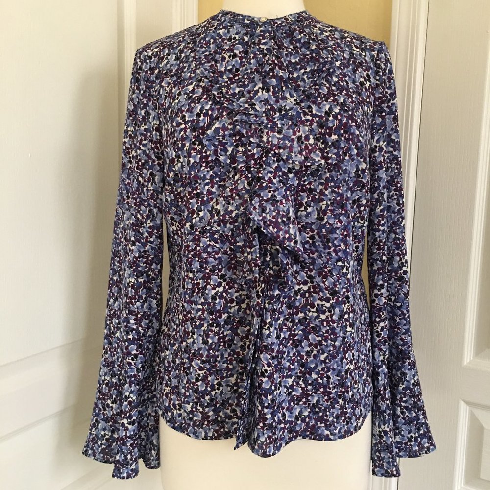 NWT Karl Lagerfeld Blue Floral Ruffle Blouse, S